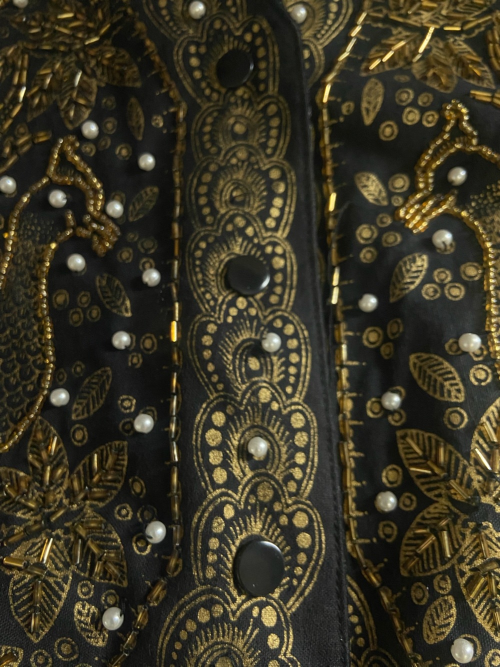 VTG Black Vest Heavy Gold Embroidered Beadwork Womens L Festival Statement Event - Picture 8 of 11